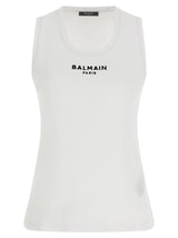 Balmain White Cotton Sleeveles T-Shirt