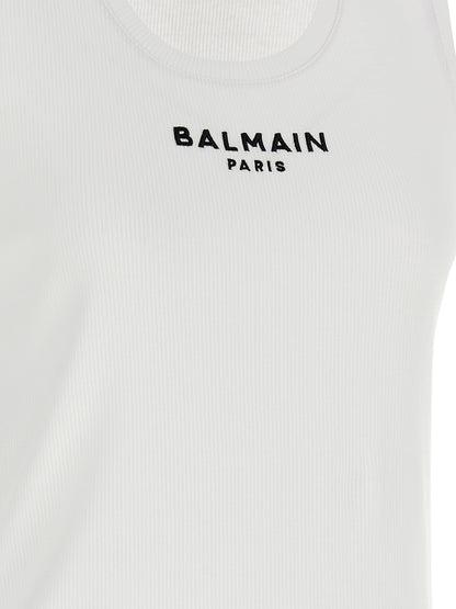 Balmain White Cotton Sleeveles T-Shirt