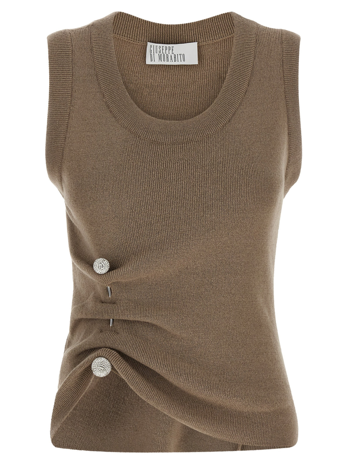 T-Shirt sans manches en laine vierge beige Giuseppe Di Morabito