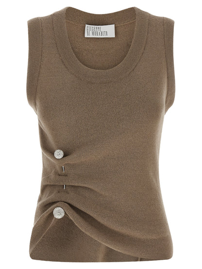 Giuseppe Di Morabito Beige Virgin Wool Sleeveles T-Shirt