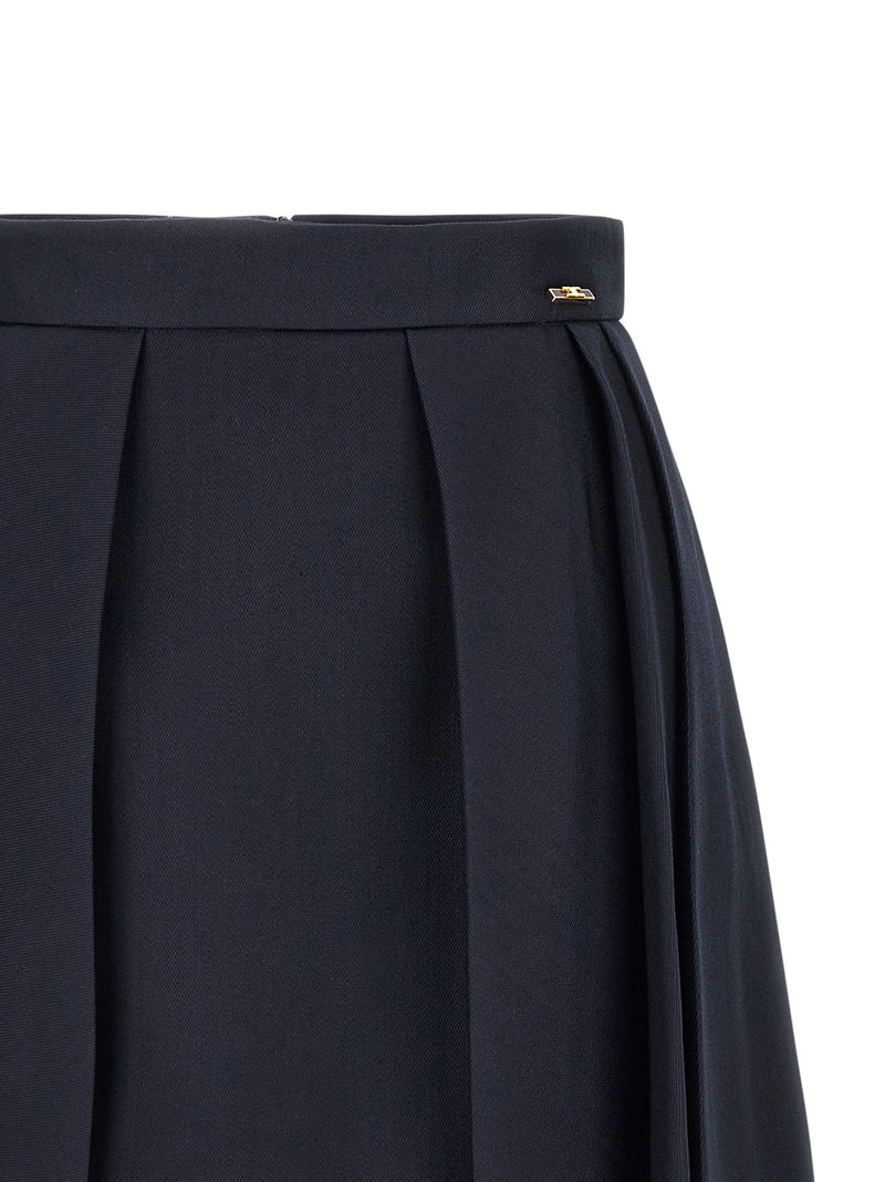 Elisabetta Franchi Blue Virgin Wool Long Skirt