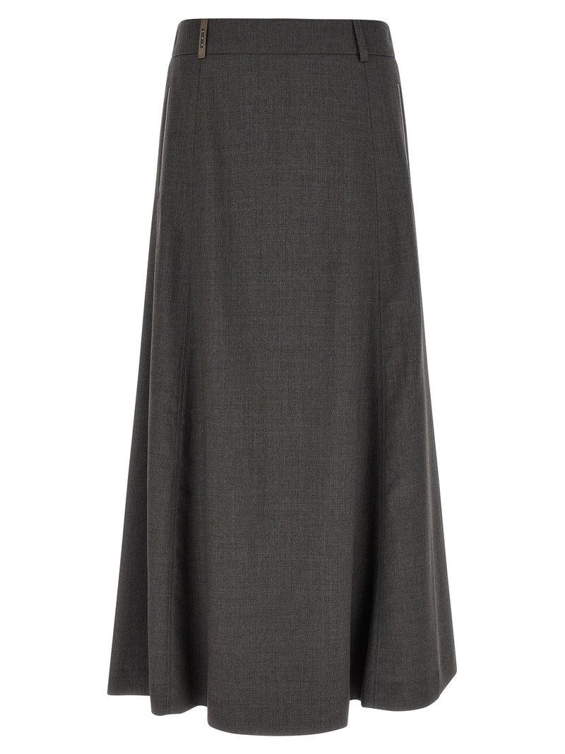 Peserico Gray Virgin Wool Midi Skirt
