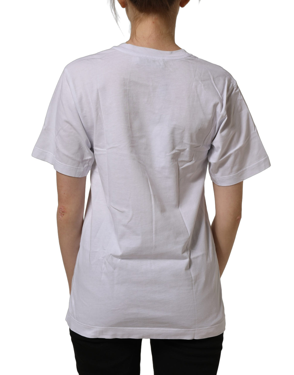 T-shirt ras-du-cou Dolce & Gabbana en coton blanc avec logo DG doré