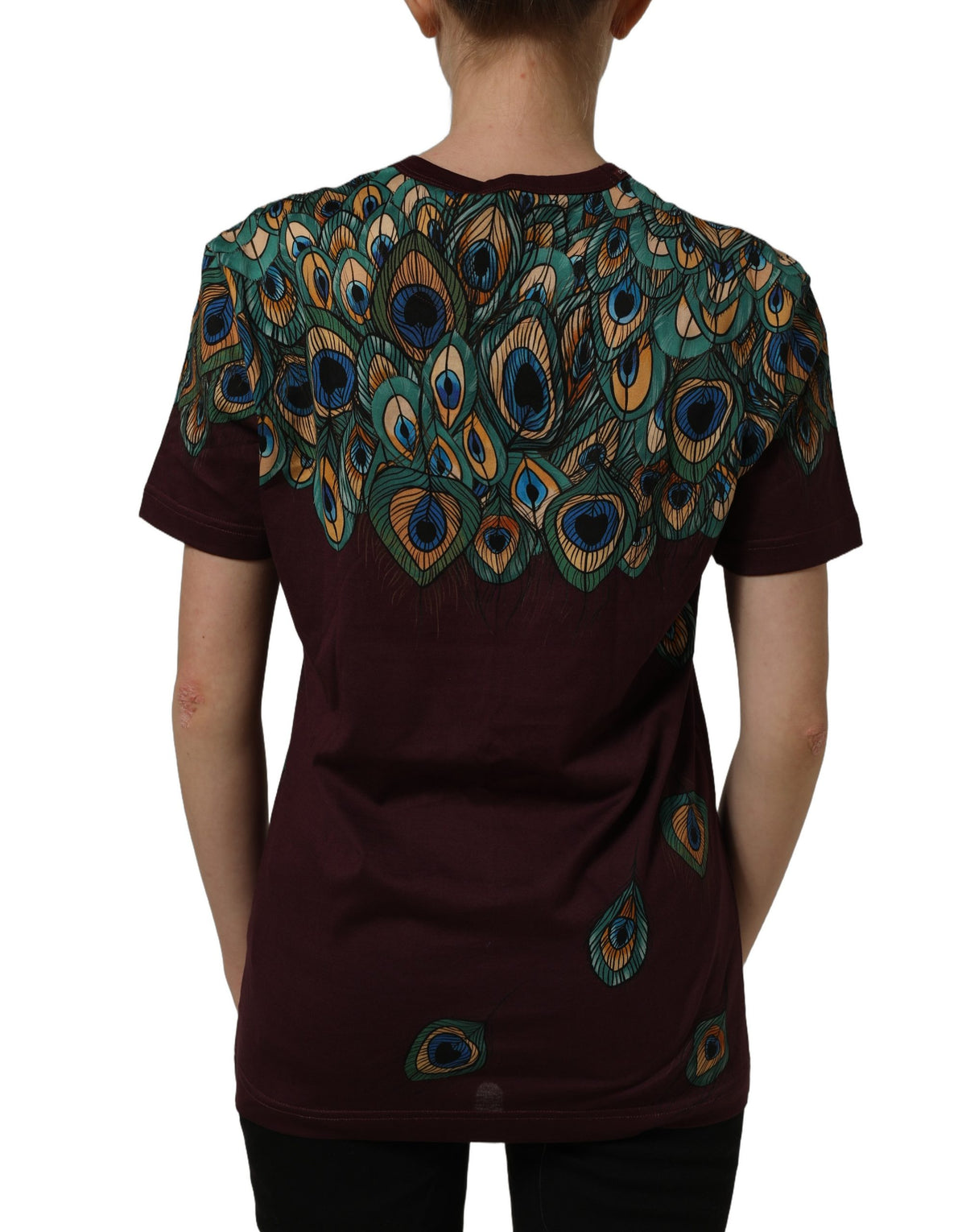 T-shirt Dolce & Gabbana Col Rond Plumes de Paon Bordeaux