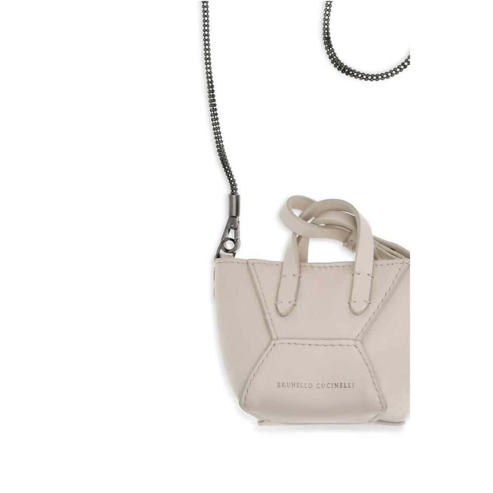Sac porté épaule Brunello Cucinelli en cuir de veau beige Bos Taurus