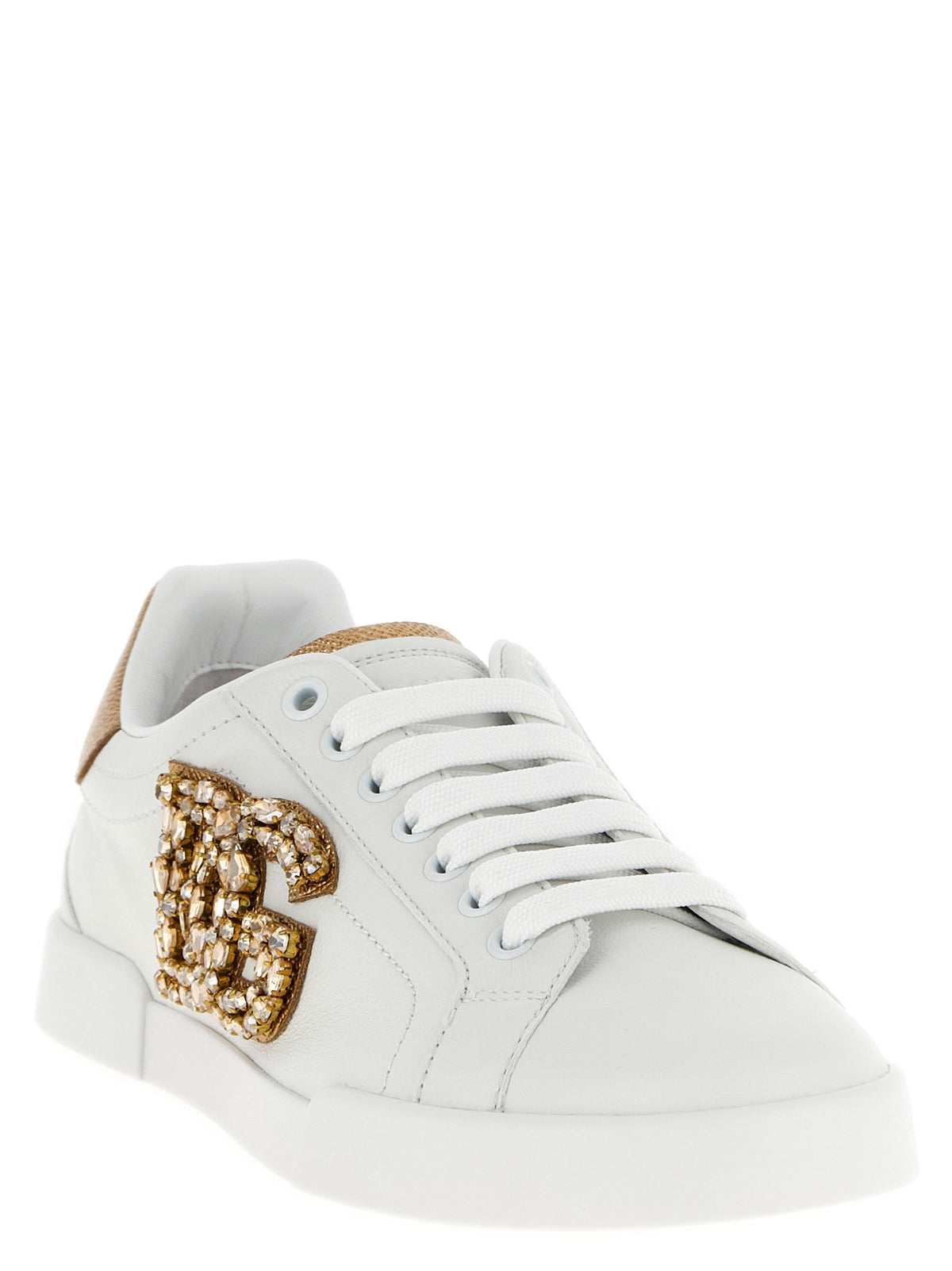 Baskets basses en cuir de veau doré Dolce & Gabbana