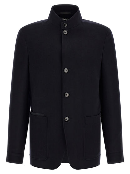 ZEGNA Blue Cashmere Full-Length Jacket