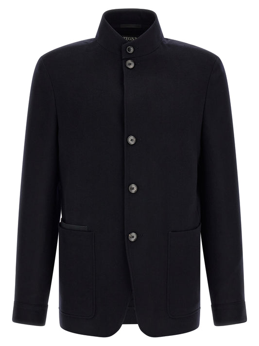 ZEGNA Blue Cashmere Full-Length Jacket