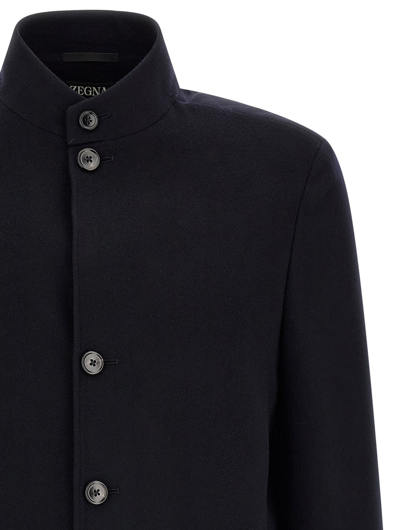 ZEGNA Blue Cashmere Full-Length Jacket