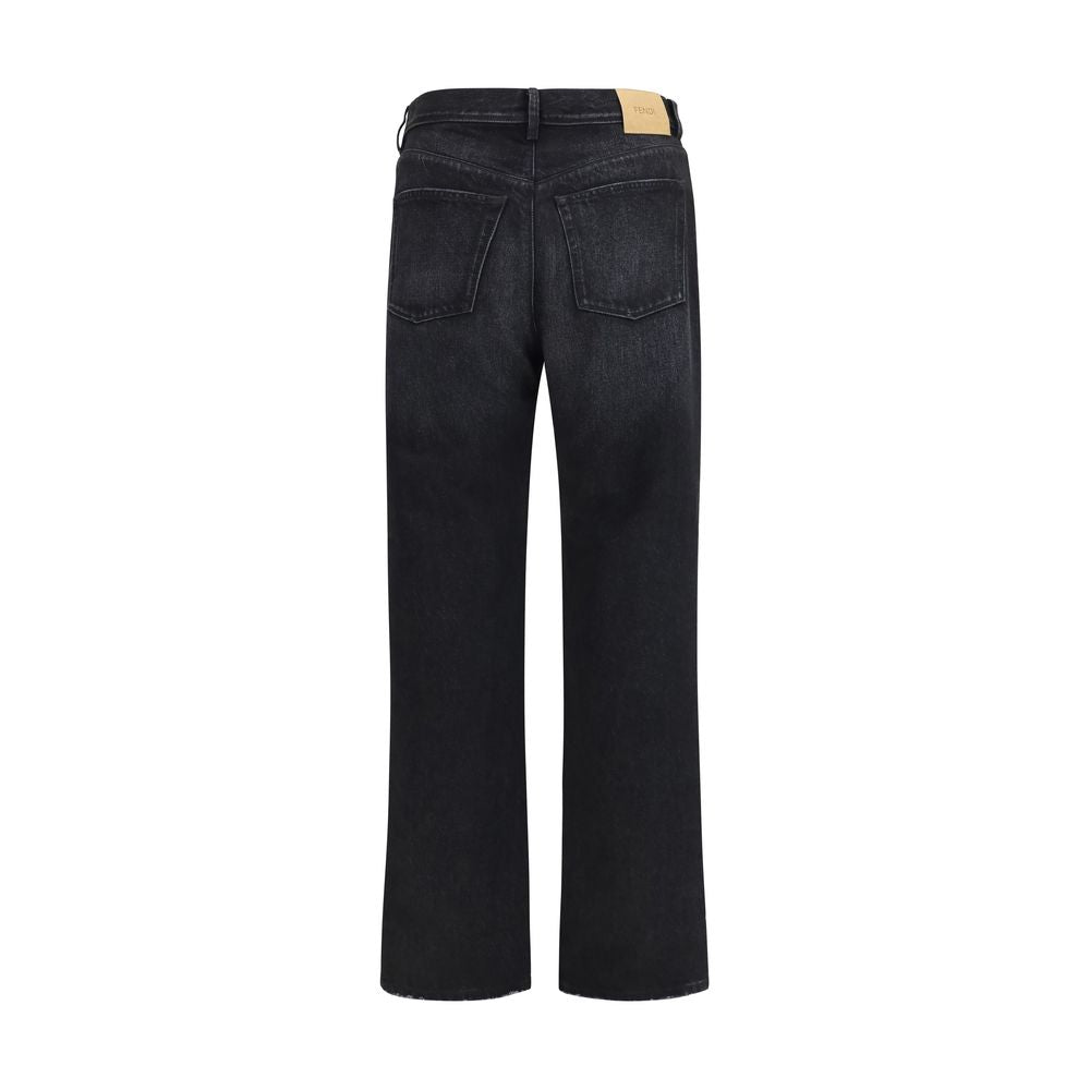 Jeans droits en coton noir Fendi