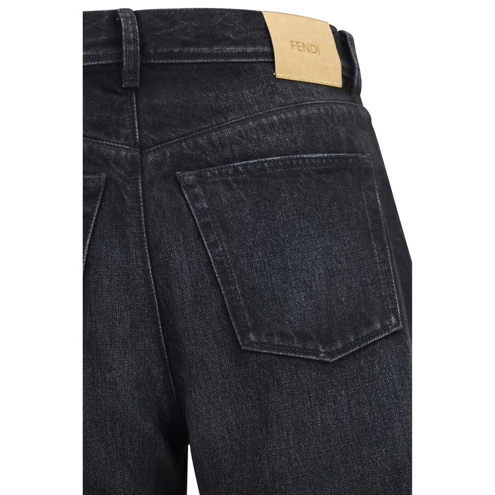 Jeans droits en coton noir Fendi