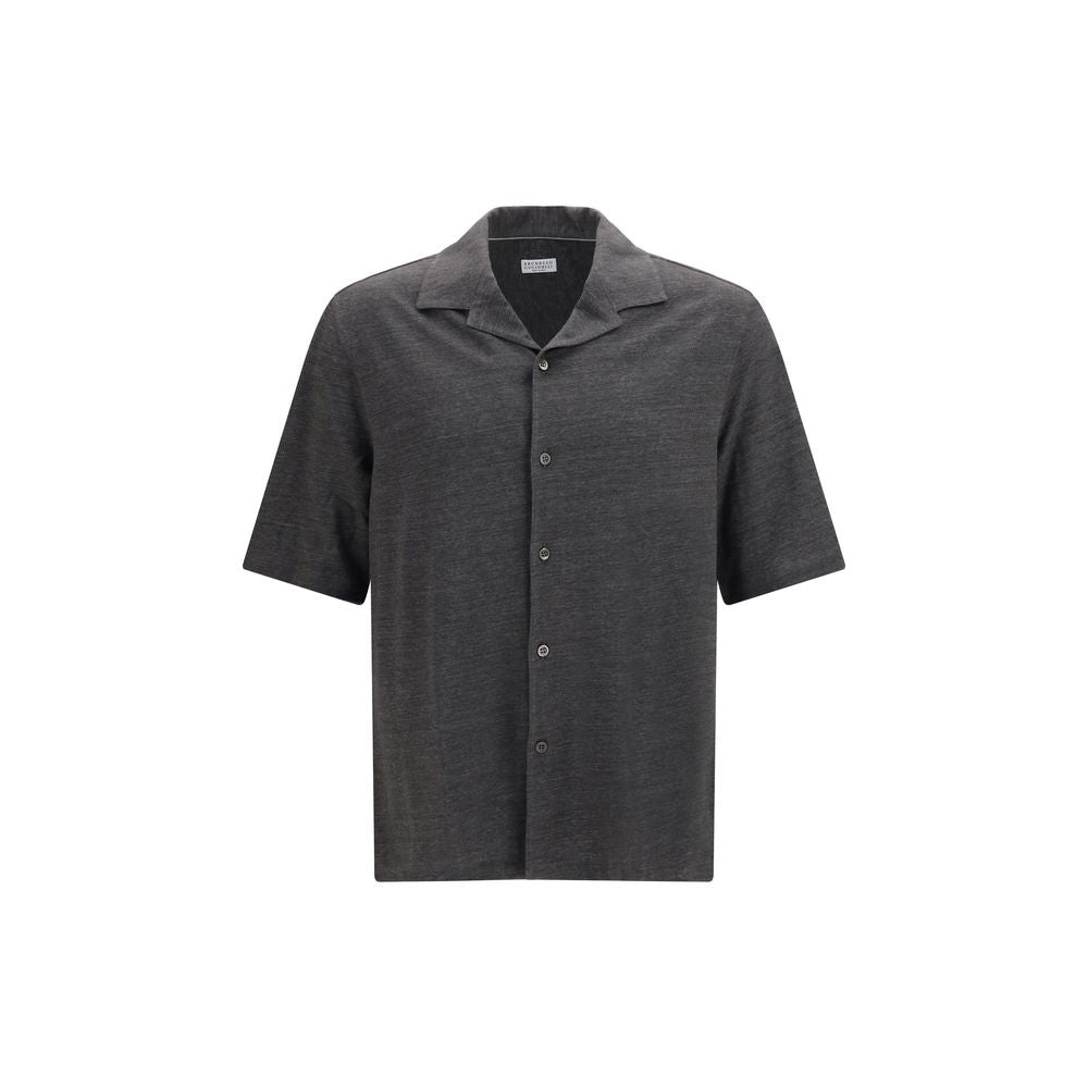Chemise Brunello Cucinelli grise à manches courtes en lin
