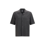 Chemise Brunello Cucinelli grise à manches courtes en lin