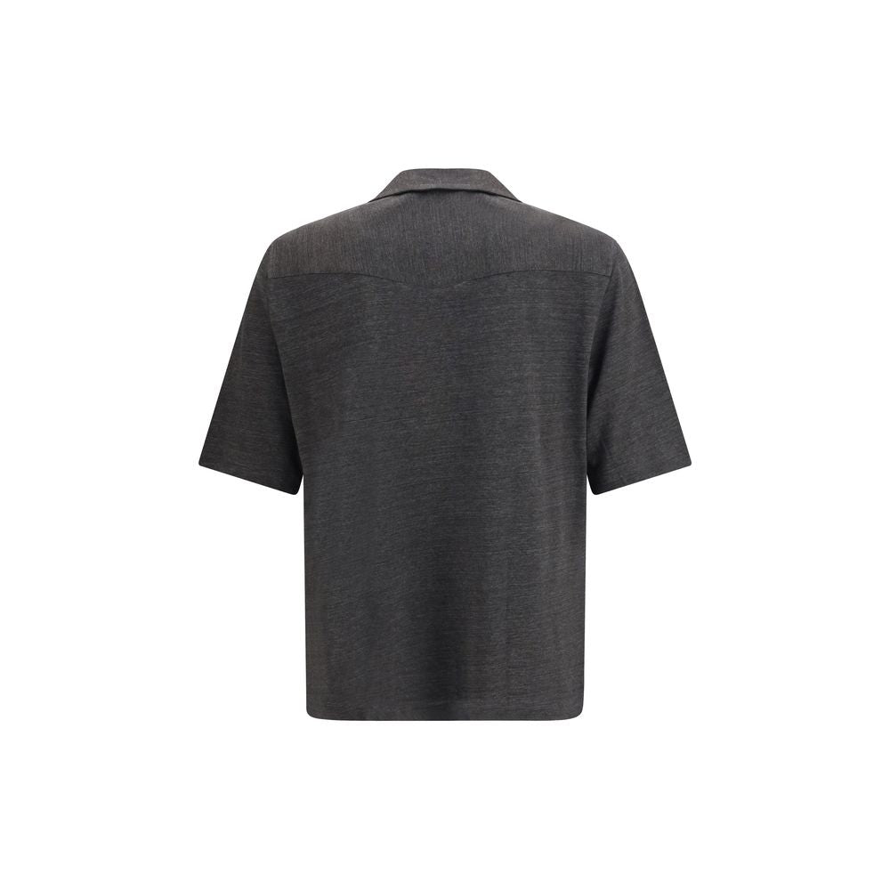 Chemise Brunello Cucinelli grise à manches courtes en lin