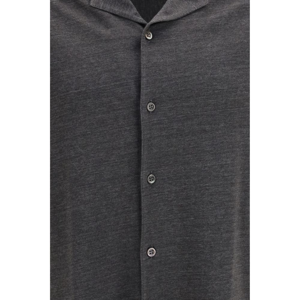 Chemise Brunello Cucinelli grise à manches courtes en lin