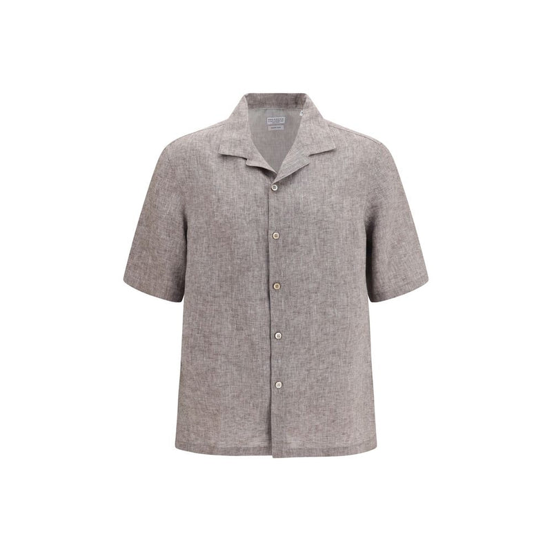 Brunello Cucinelli Gray Linen Shortsleeve Shirt
