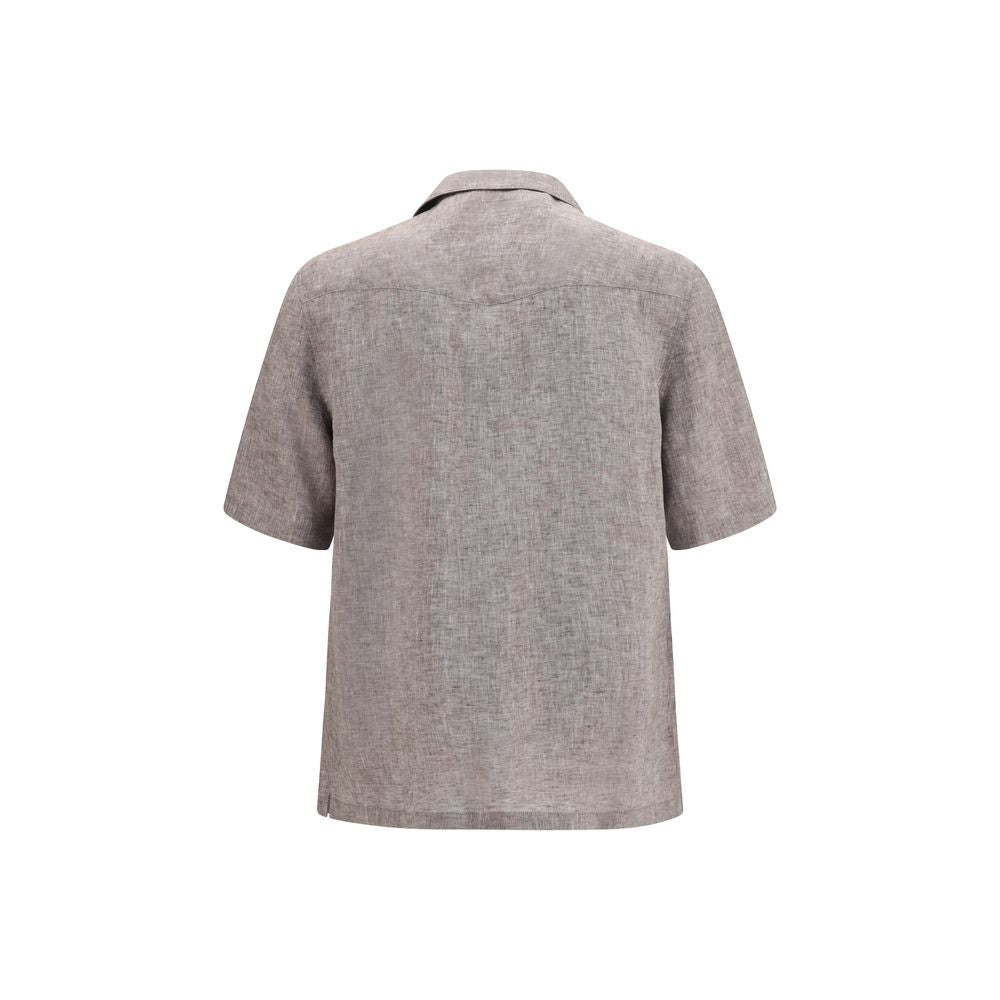 Chemise Brunello Cucinelli grise à manches courtes en lin