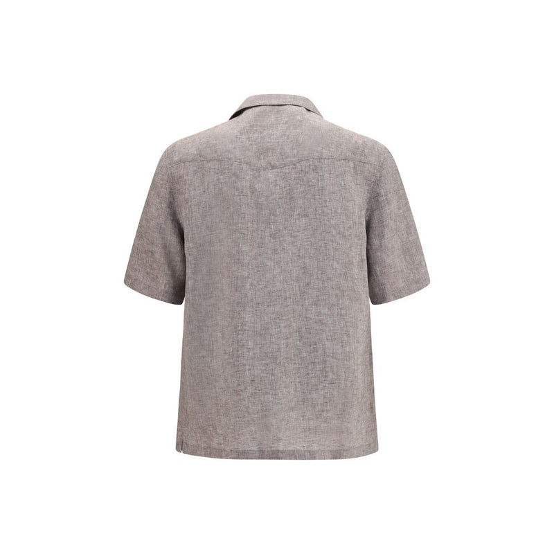 Brunello Cucinelli Gray Linen Shortsleeve Shirt