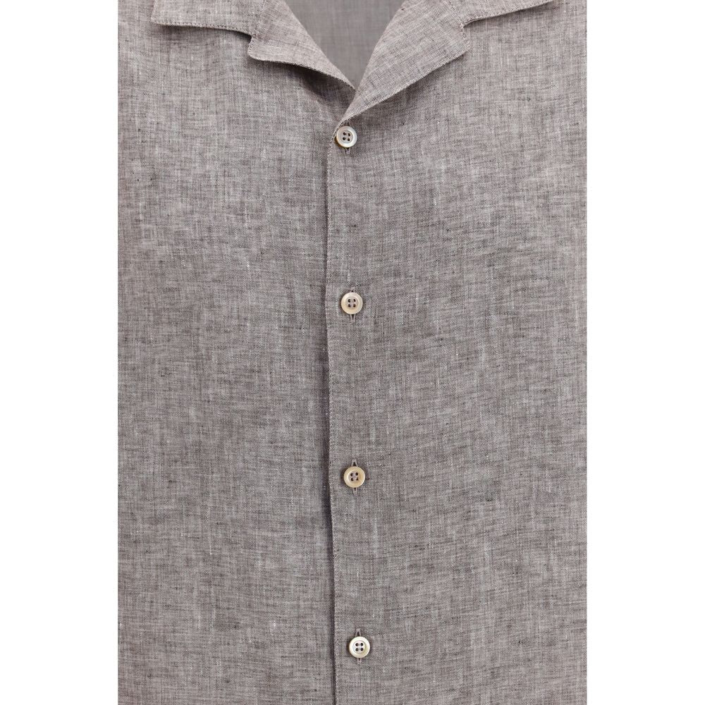 Chemise Brunello Cucinelli grise à manches courtes en lin