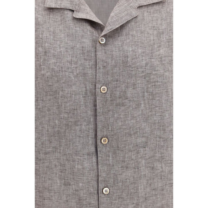 Brunello Cucinelli Gray Linen Shortsleeve Shirt