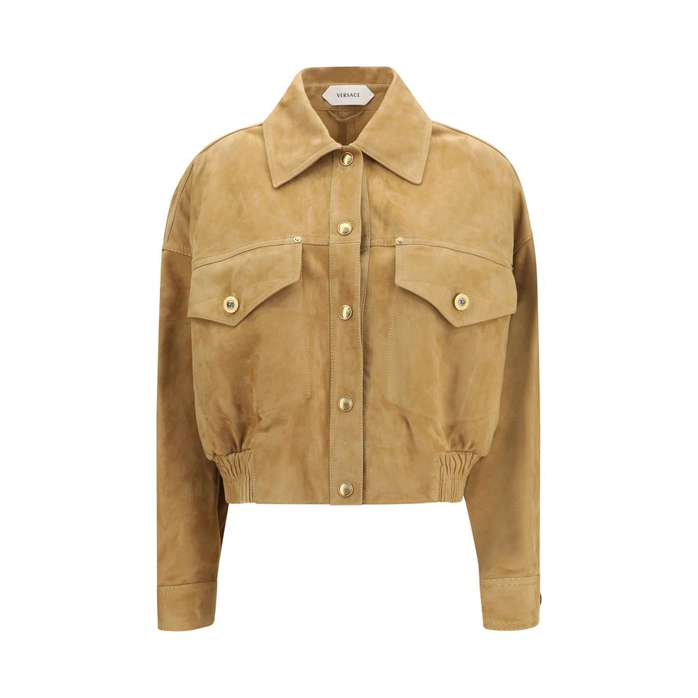 Bomber en cuir d'agneau beige Versace