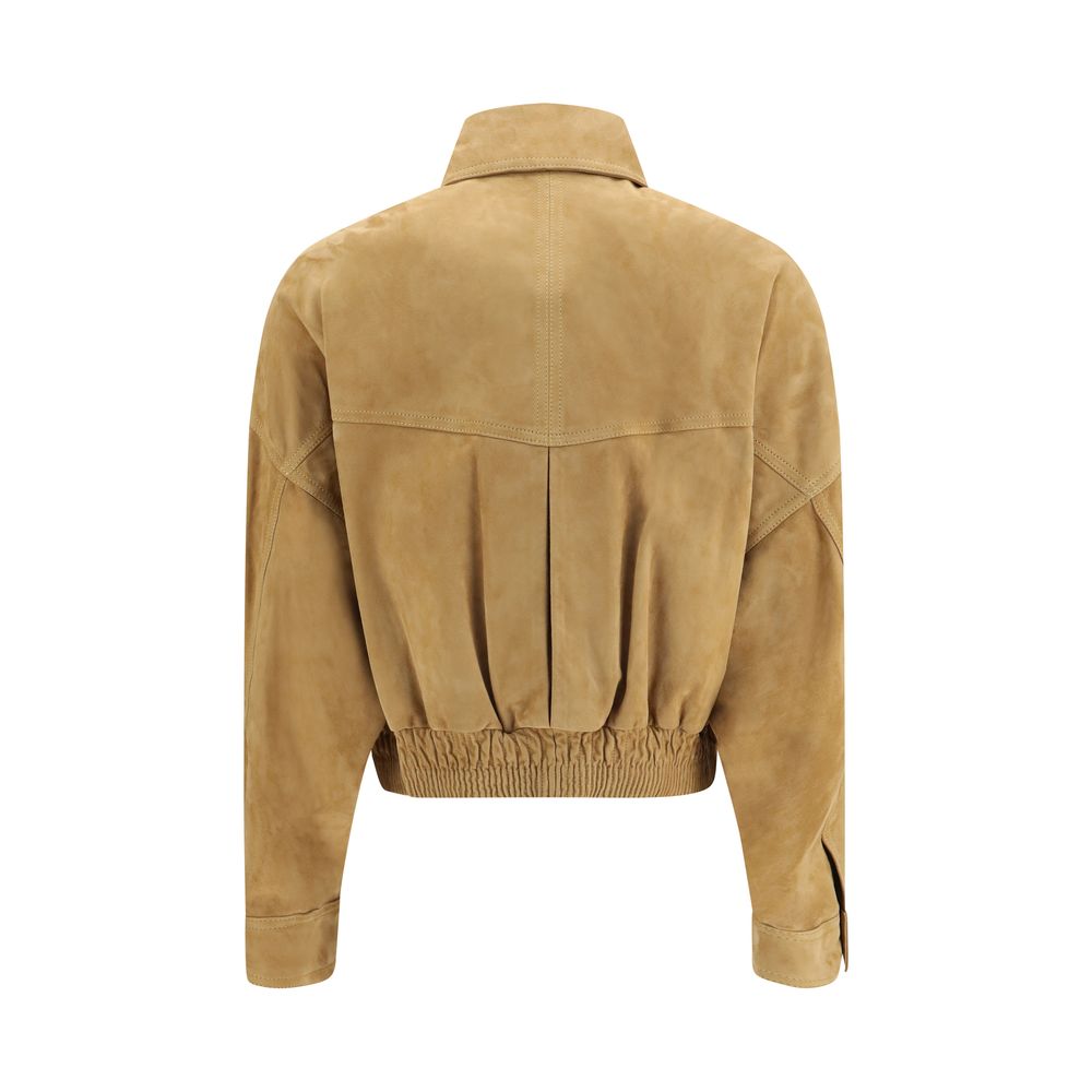 Bomber en cuir d'agneau beige Versace