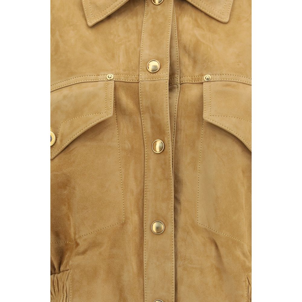 Bomber en cuir d'agneau beige Versace