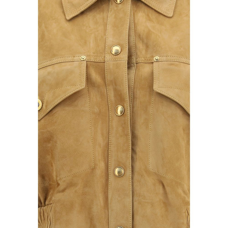 Versace Beige Lamb Leather Bomber
