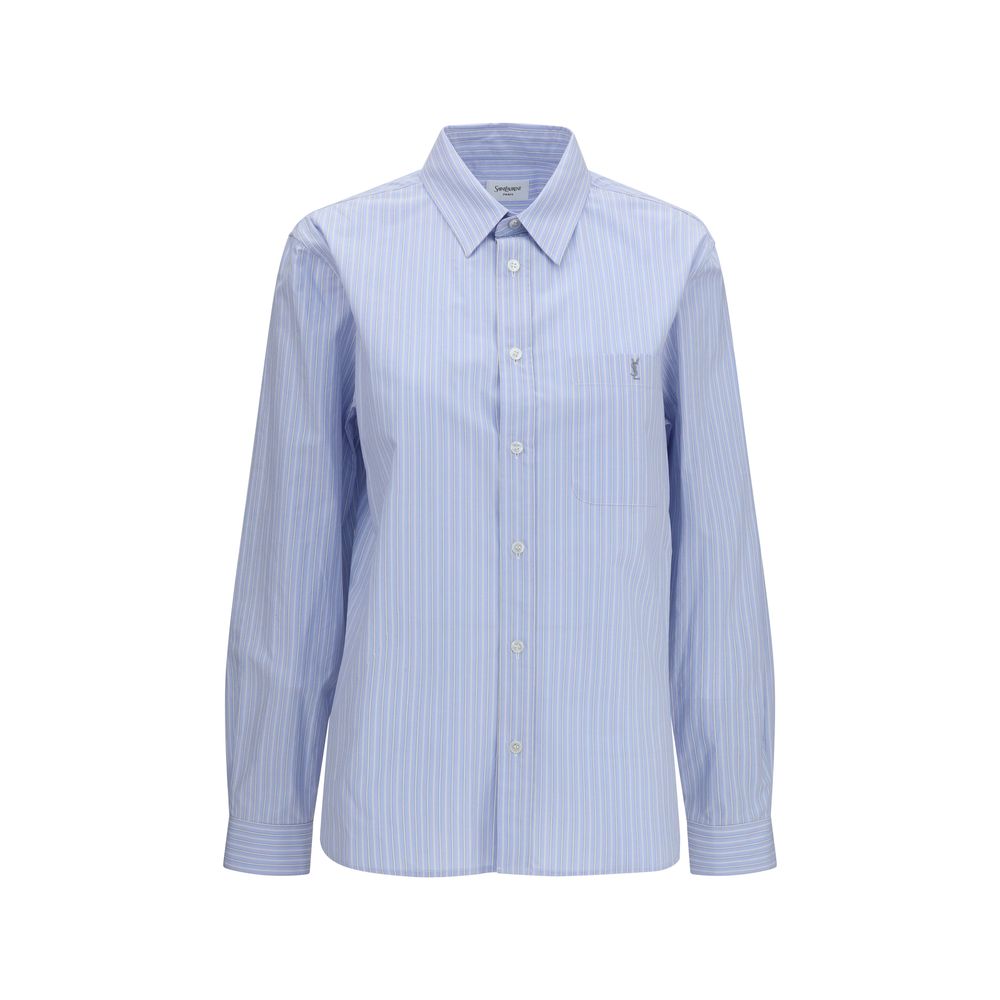 Chemise à motif en coton bleu Saint Laurent