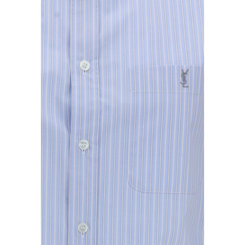 Chemise à motif en coton bleu Saint Laurent