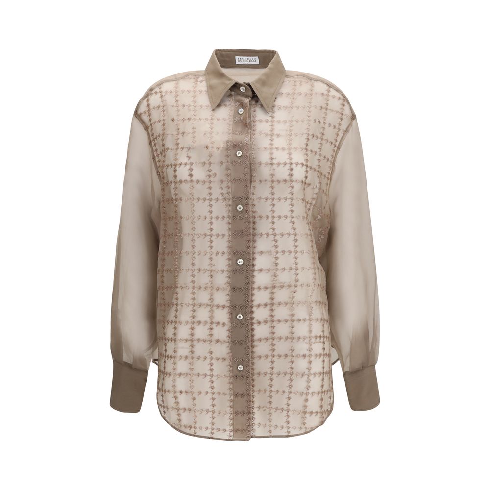 Chemise Brunello Cucinelli beige en soie à motif