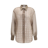 Chemise Brunello Cucinelli beige en soie à motif