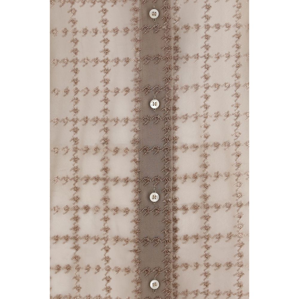 Chemise Brunello Cucinelli beige en soie à motif