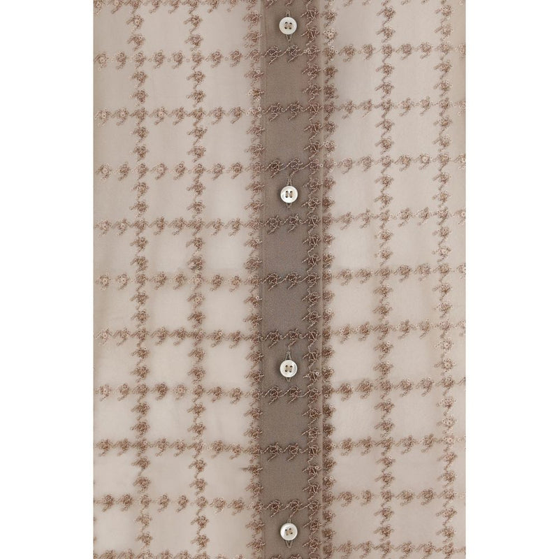 Brunello Cucinelli Beige Silk Pattern Shirt