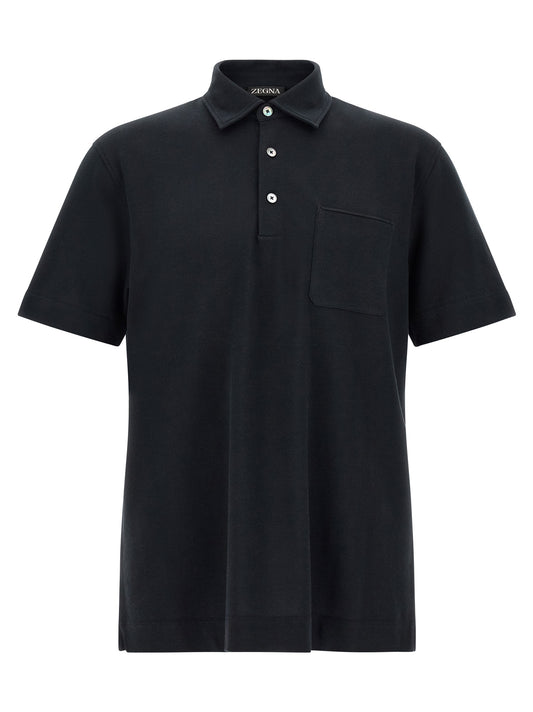 ZEGNA Blue Cotton Polo Shirt