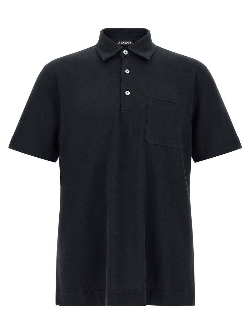 ZEGNA Blue Cotton Polo Shirt