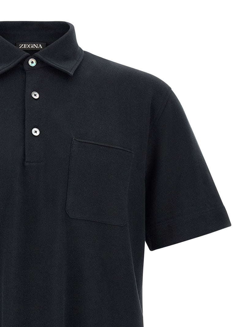 ZEGNA Blue Cotton Polo Shirt