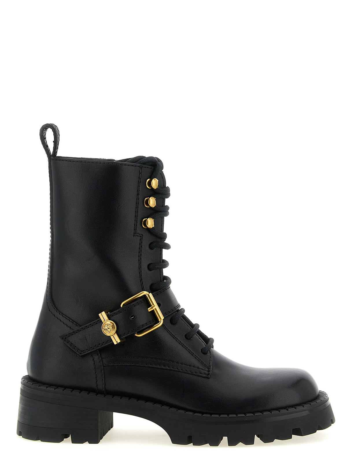 Bottes à lacets Versace en cuir de veau noir