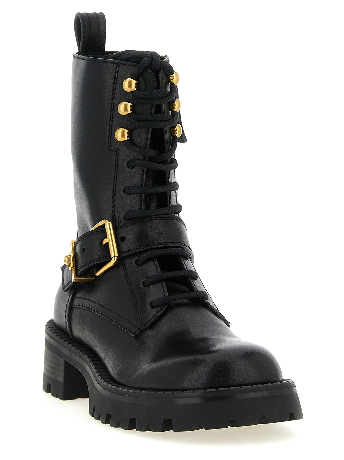 Bottes à lacets Versace en cuir de veau noir