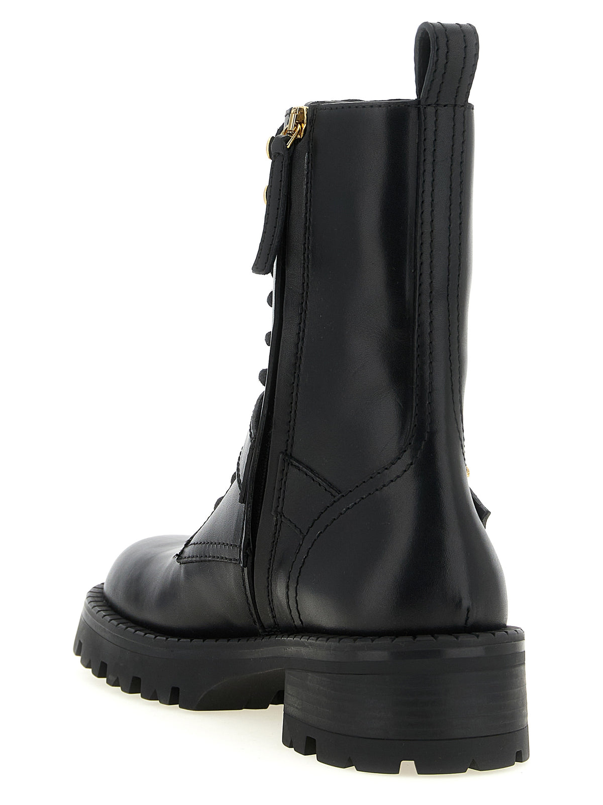 Bottes à lacets Versace en cuir de veau noir