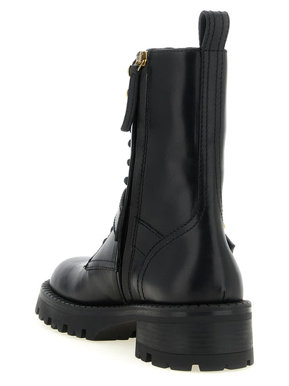 Versace Black Calfskin Lace-Up Boots