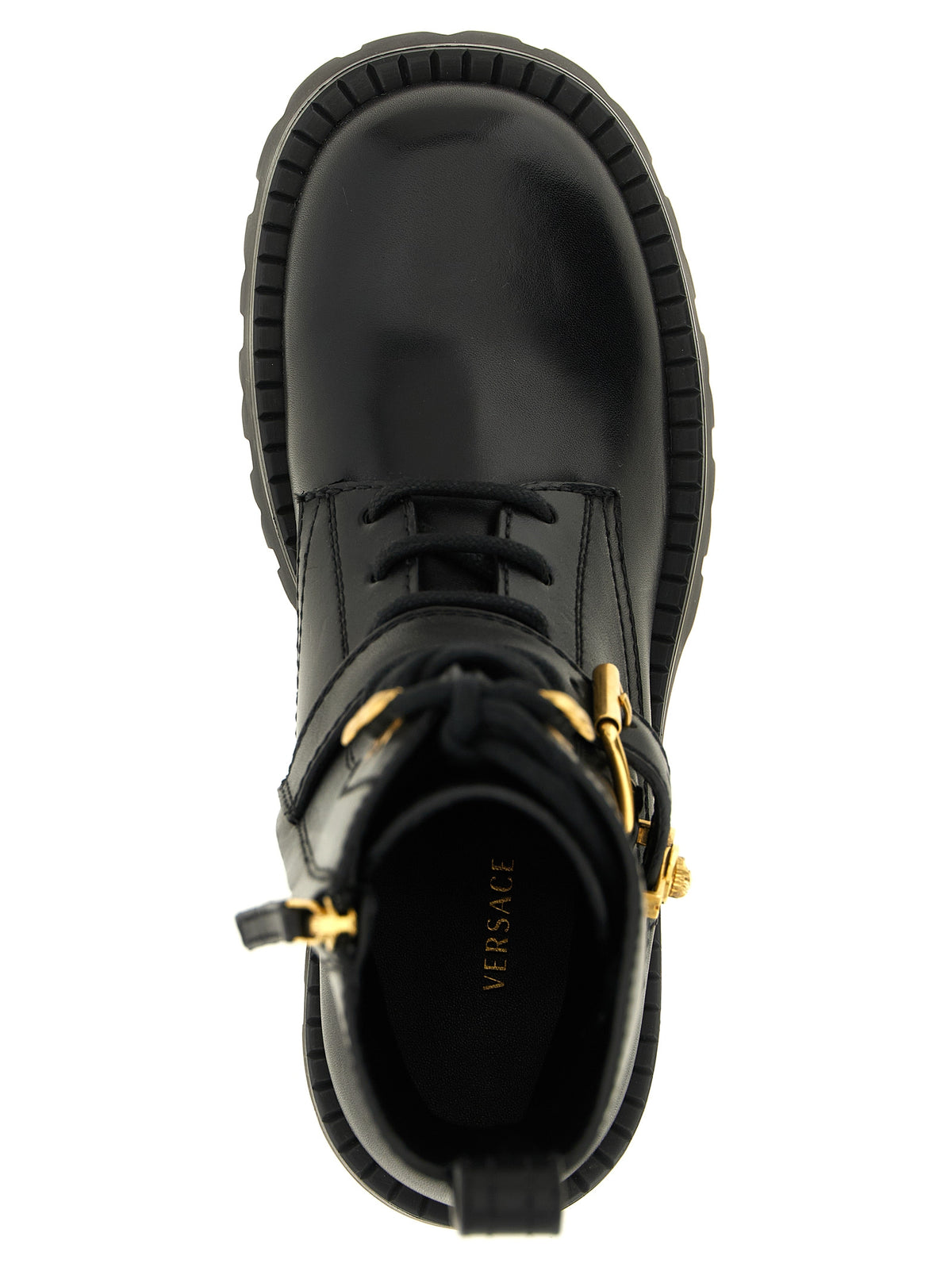 Bottes à lacets Versace en cuir de veau noir