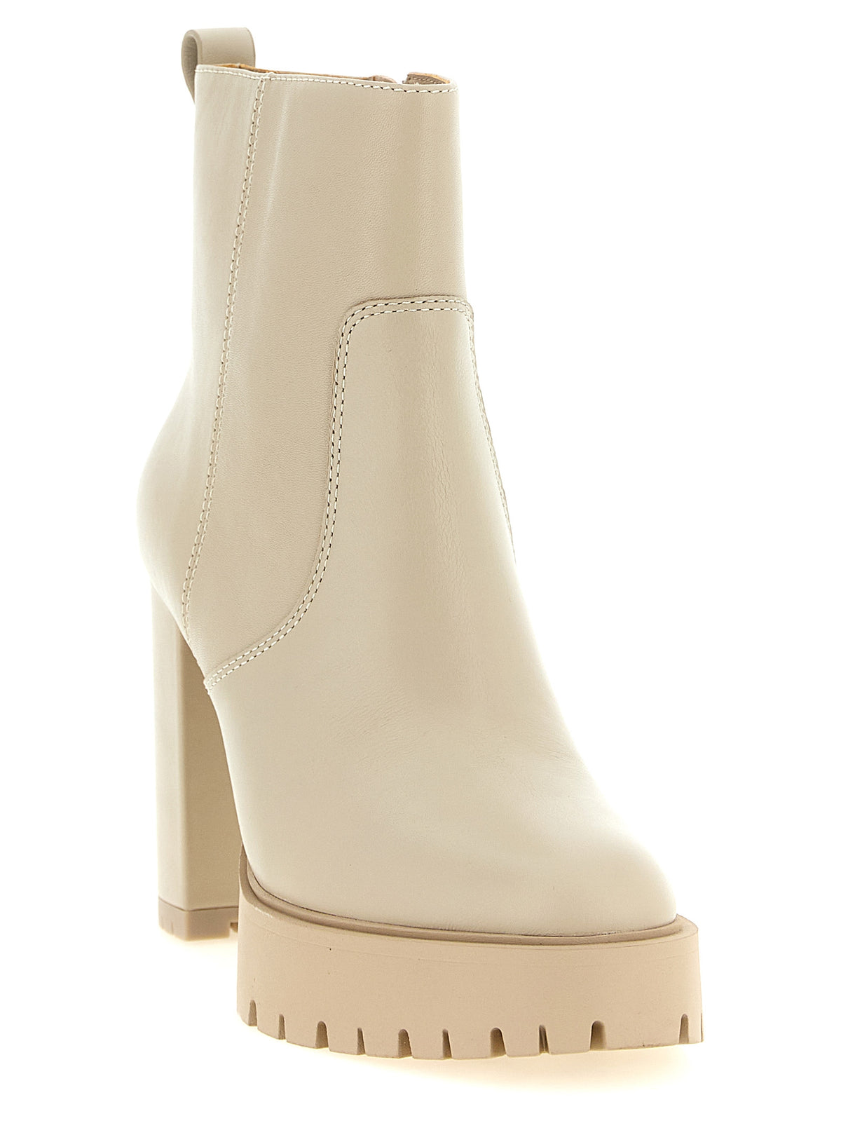 Bottes courtes en cuir de vachette blanc PINKO