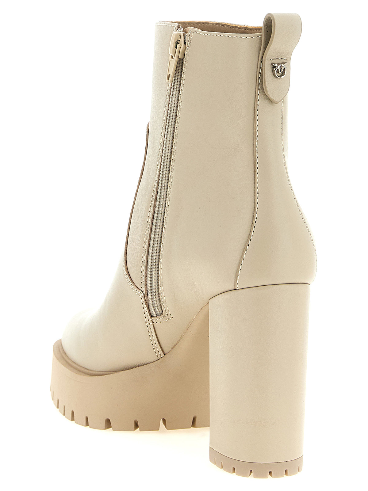 Bottes courtes en cuir de vachette blanc PINKO
