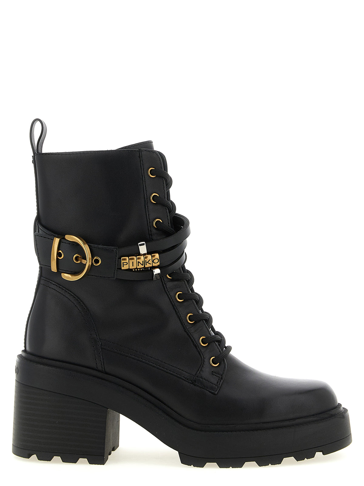 Bottes à lacets en cuir de vachette noir PINKO