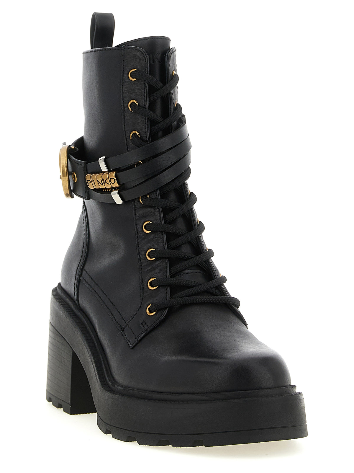 Bottes à lacets en cuir de vachette noir PINKO