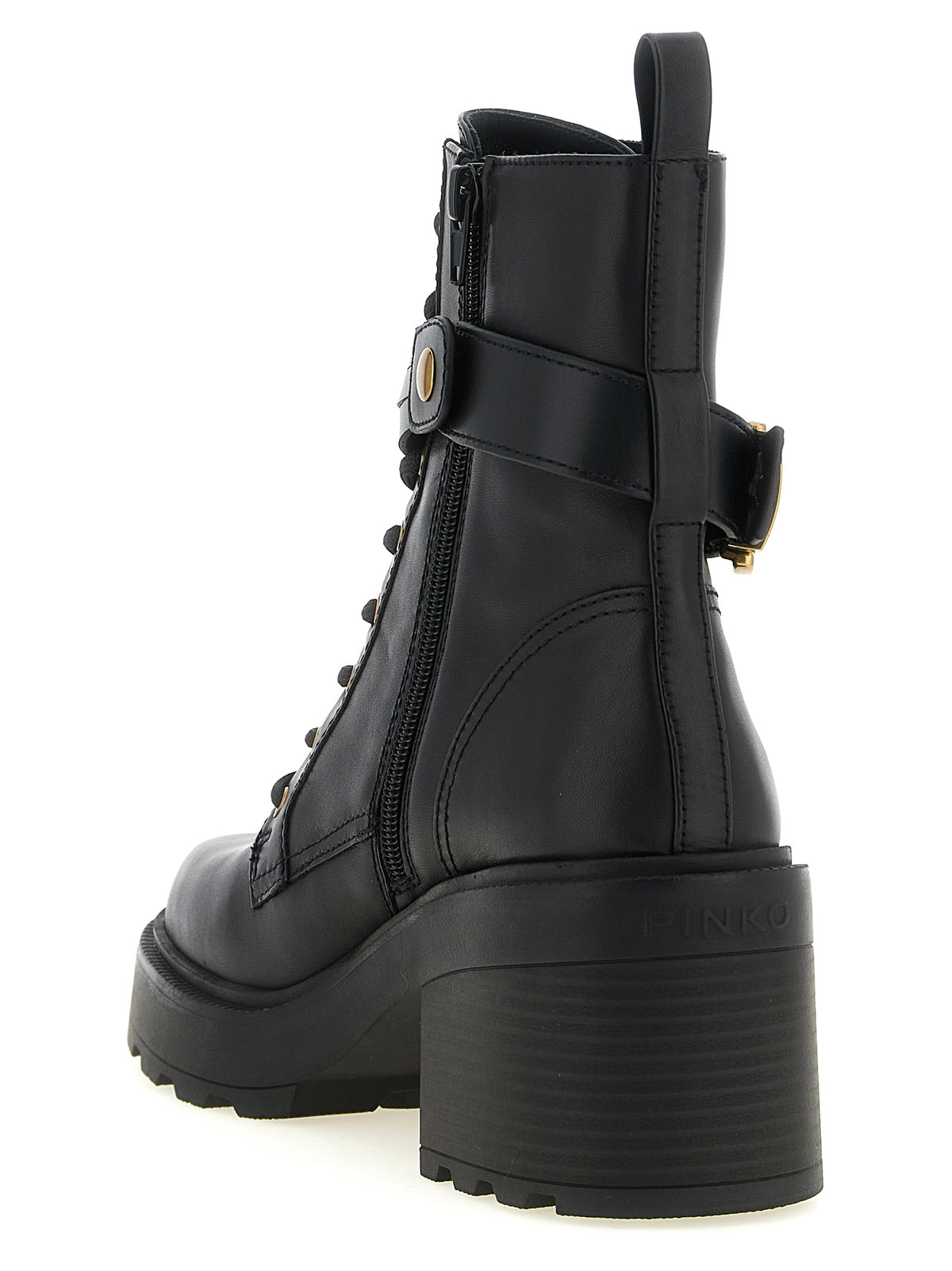 Bottes à lacets en cuir de vachette noir PINKO