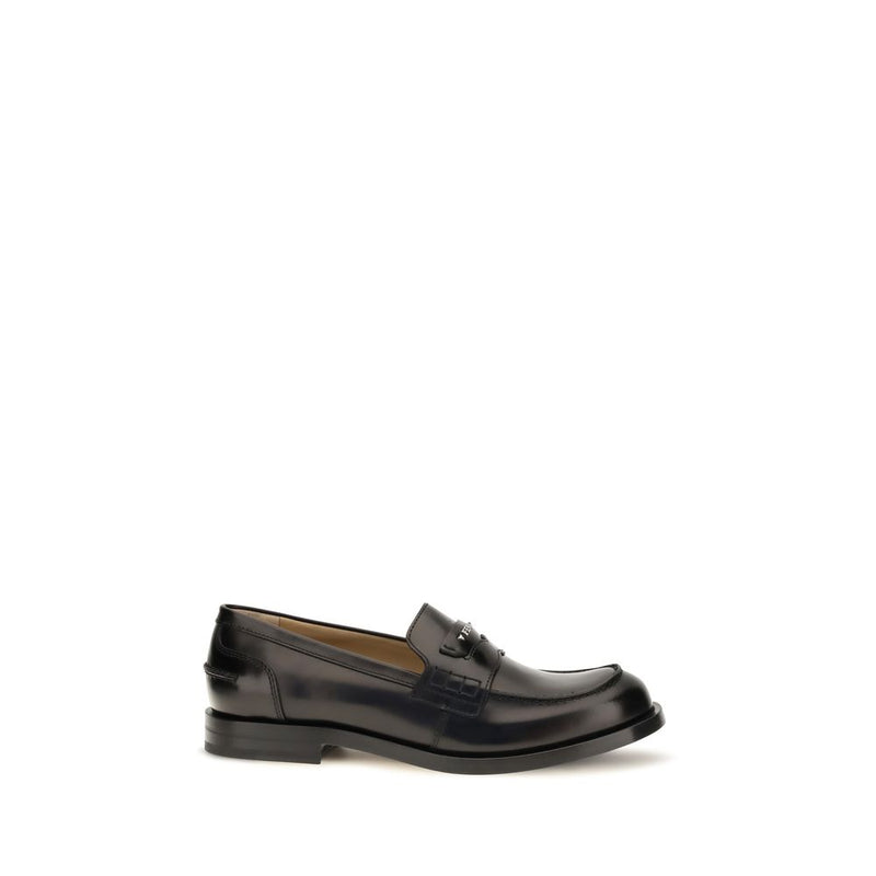 Fendi Black Calf Leather Bos Taurus Slip-On Loafers