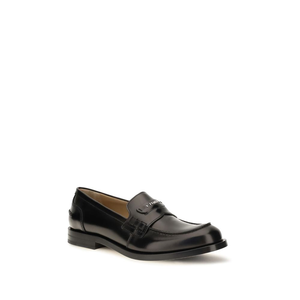 Mocassins à enfiler Fendi en cuir de veau noir Bos Taurus