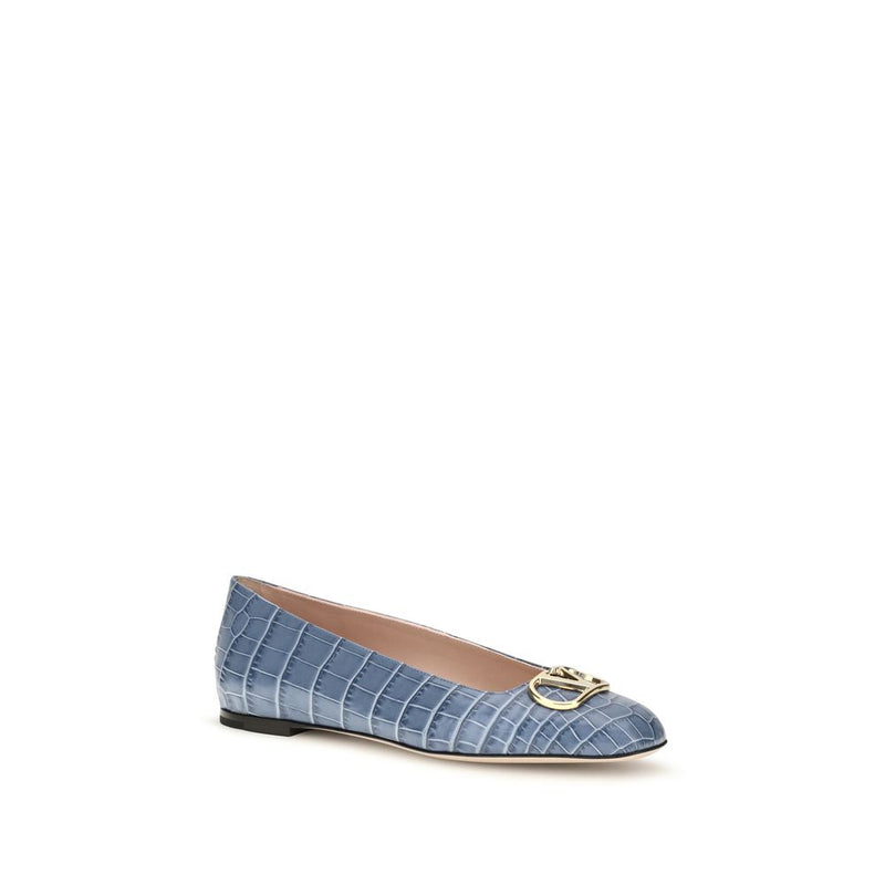 Valentino Garavani Blue Calf Leather Bos Taurus Ballet Flats